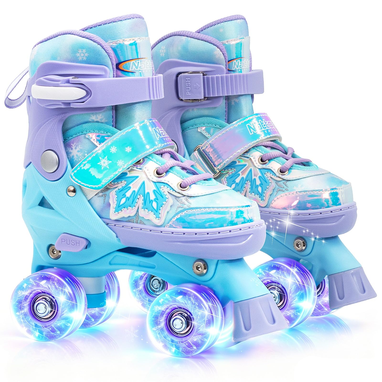 Nattork Kids Adjustable Roller Skates - Snowflake Pattern Quad Skates for Girls Boys Safe & Comfortable Skates for Children Beginners Blue Size 10C 11C 12C 13C