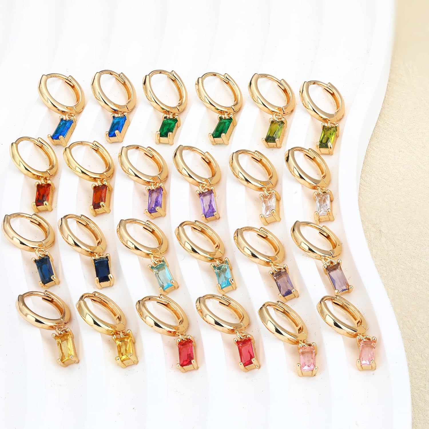 MISS RIGHT Dainty Gold Birthstone Small Huggie Hoop Dangle Earrings for Women Trendy, Hypoallergenic Baguette Crystal Diamond Drop Earrings Gifts - Image 5