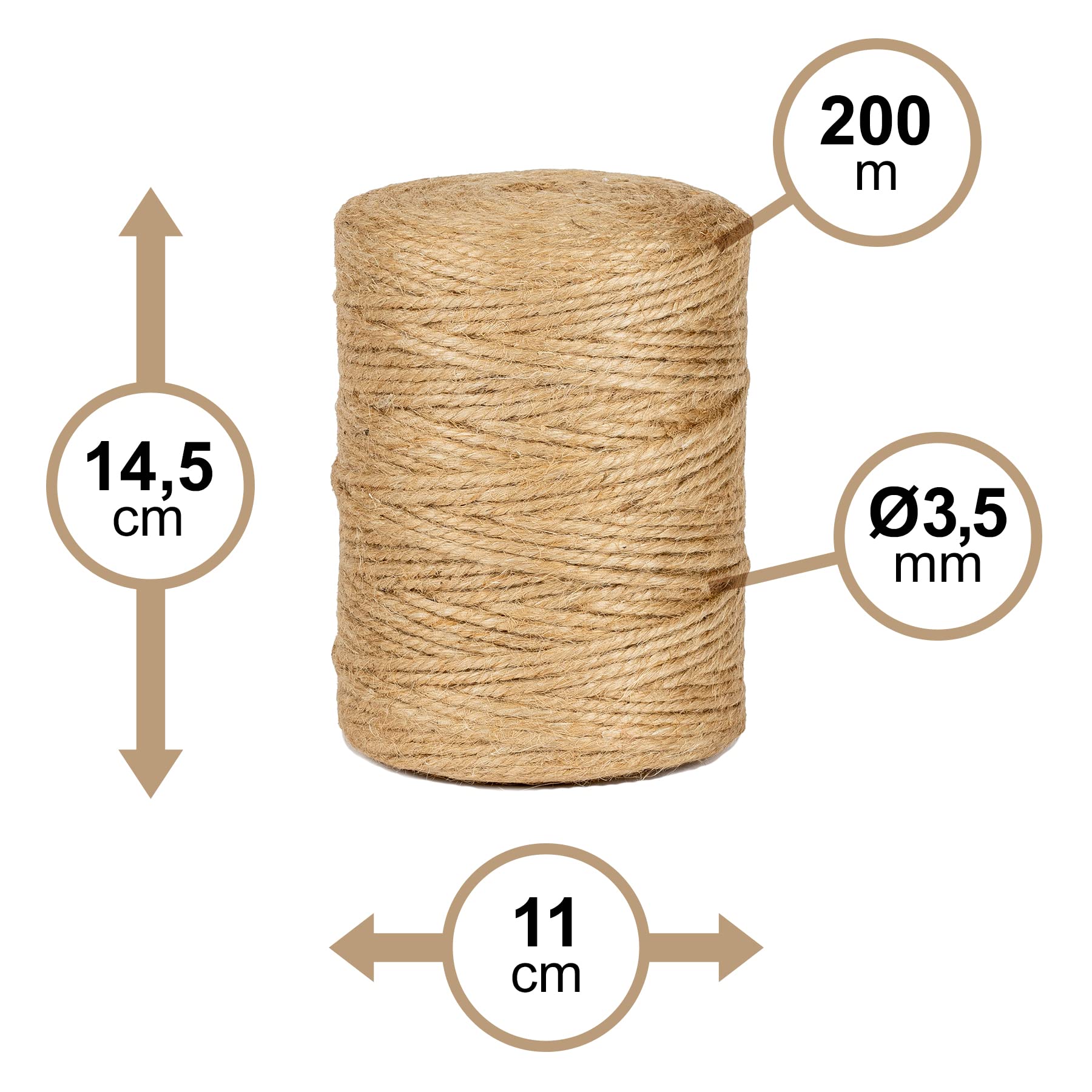 La cordeline CJN37 Rollo de Cuerda de Yute 3.5mm, 200m