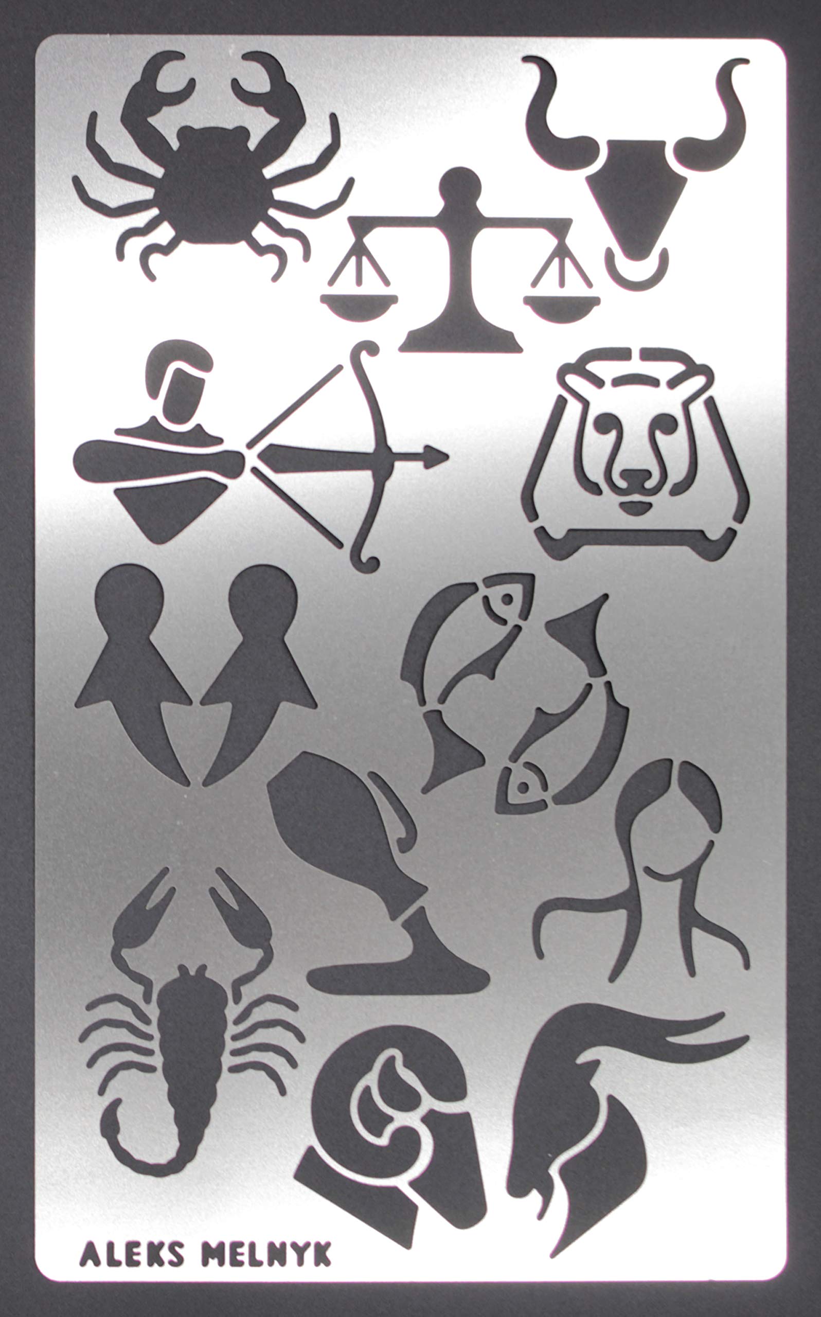 Aleks Melnyk #29с Metal Stencil/Witchy Grimoire, Zodiac Glyphs Symbols/Stainless Steel Stencil 1 PCS/Template Tool for Wood Burning, Pyrography and Engraving/Crafting/DIY