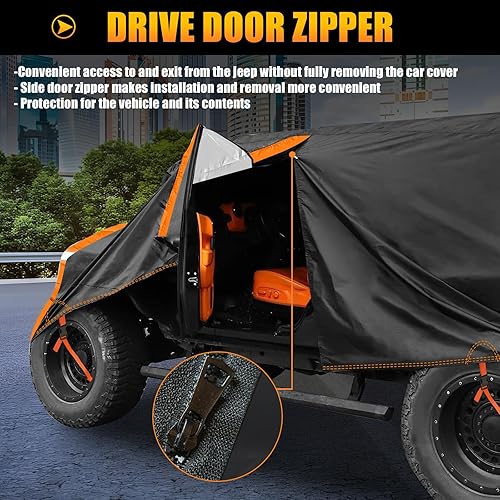Miniatura 3 de Funda impermeable para automóvil Jeep Wrangler de 4 puertas con cremallera para puerta del conductor, protección para todo tipo de clima, cubierta