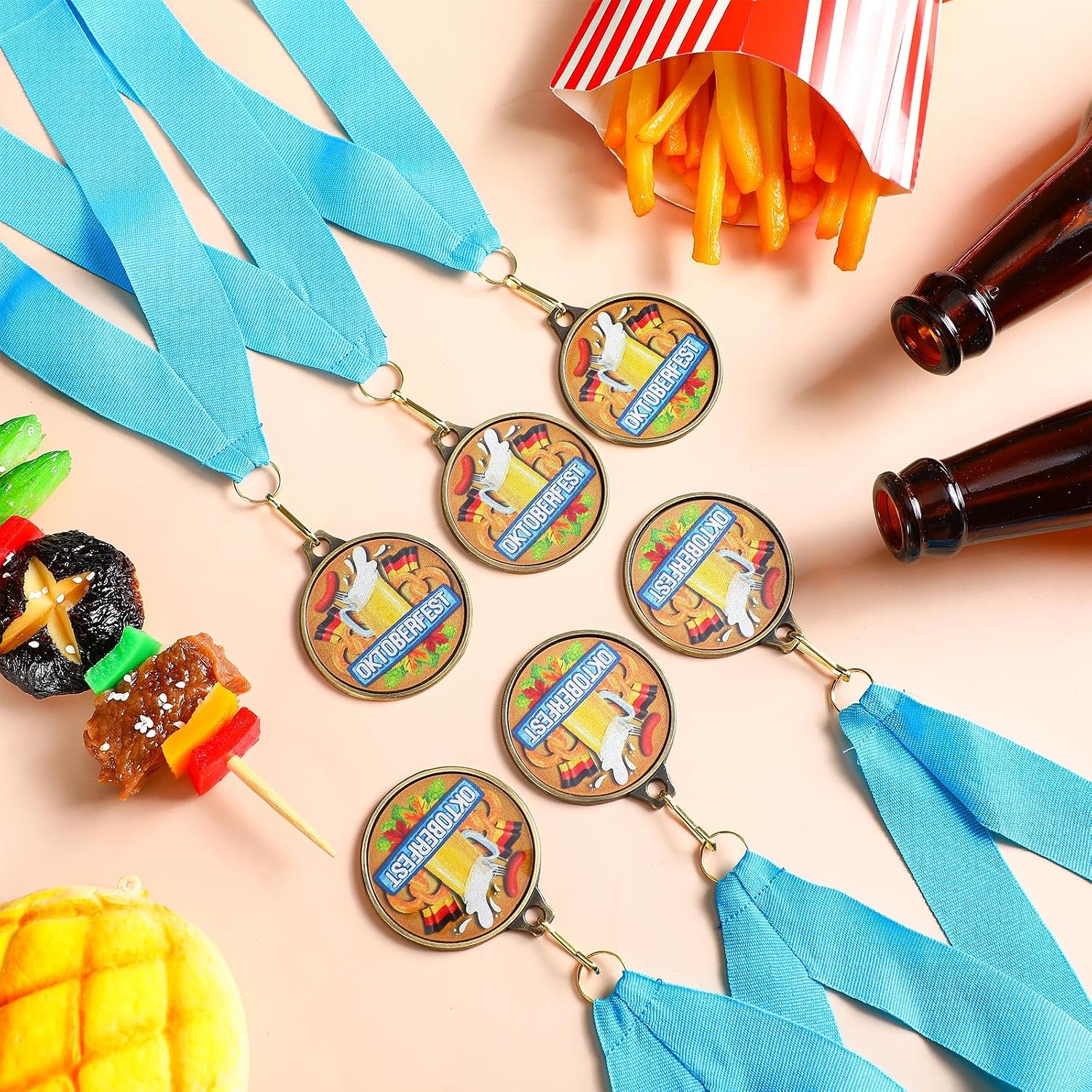 Quelay 30 Pcs Oktoberfest Award Medals Bulk 2'' Colorful Metal Award Trophies with Neck Ribbon for Oktoberfest Beer Party Prize Gift Favor Supplies