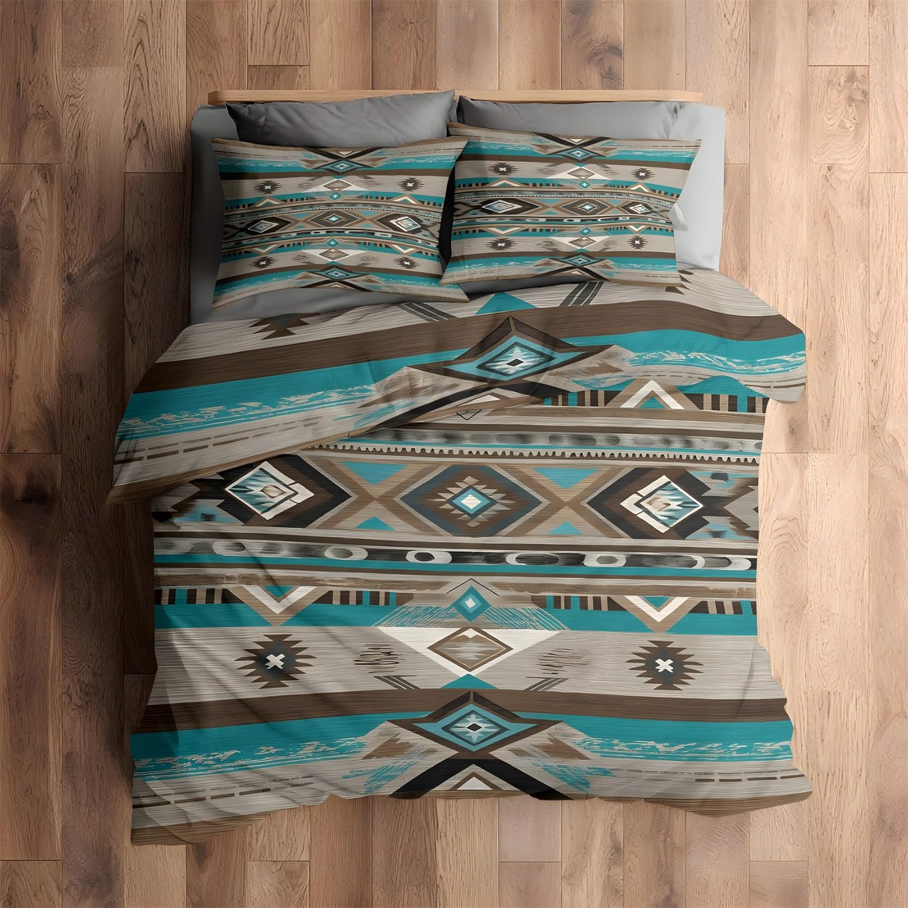 Housse de couette 90x190 rayures ethniques douce pour lit enfant infroissable