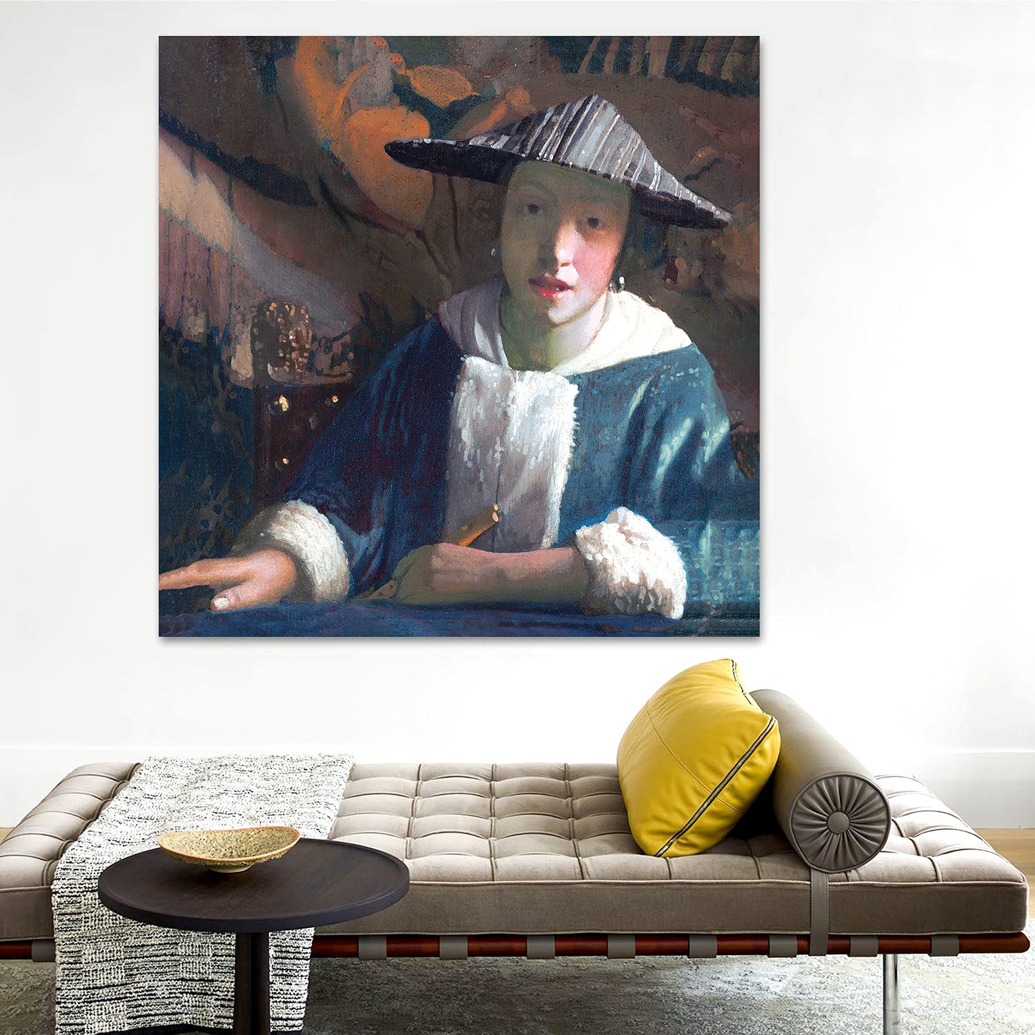Giallobus - Pinturas - Jan Vermeer - Chica con la Flauta - Vidrio acrílico plexi - 100x100 - Listo para Colgar - Cuadros Modernos para el hogar