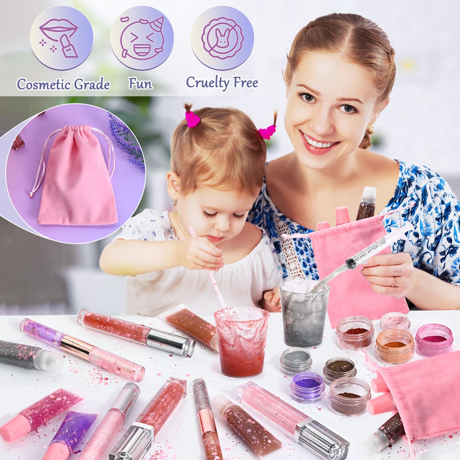 58-Piece DIY Lip Gloss Making Kit with Jojoba Oil