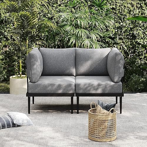 Miniatura 16 de Sundale Outdoor Juego de 4 piezas de muebles de metal para patio, sofá seccional para exteriores con cojín de olefina de 6 pulgadas, modernos juegos