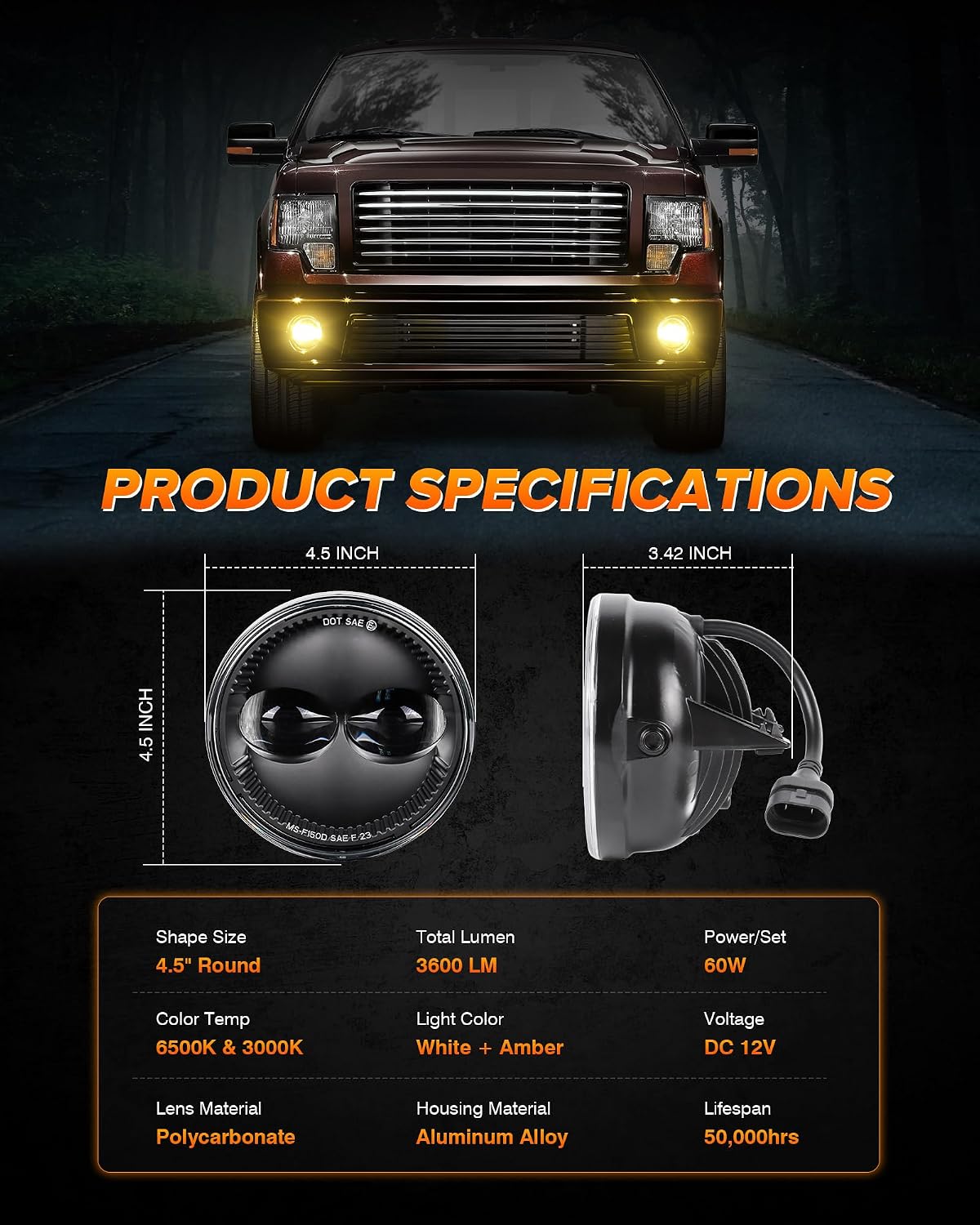 Z-OFFROAD New LED Fog Lights Assembly for Ford F150 2006 2007 2008 2009 2010 2011 2012 2013 2014, Amber White Dual Color, 2pcs