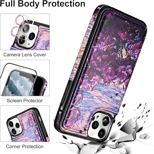 Miniatura 6 de HianDier Funda compatible con iPhone 11 Pro con tarjetero para mujeres y hombres, con pulsera, protector de pantalla y funda para cámara para iPhone