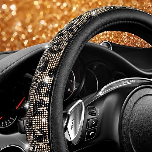 Miniatura 4 de CAR PASS - Funda de volante para mujer, de cuero, con diamantes brillantes de imitación, ajuste universal 14.5-15, para automóvil, sedán, camioneta,