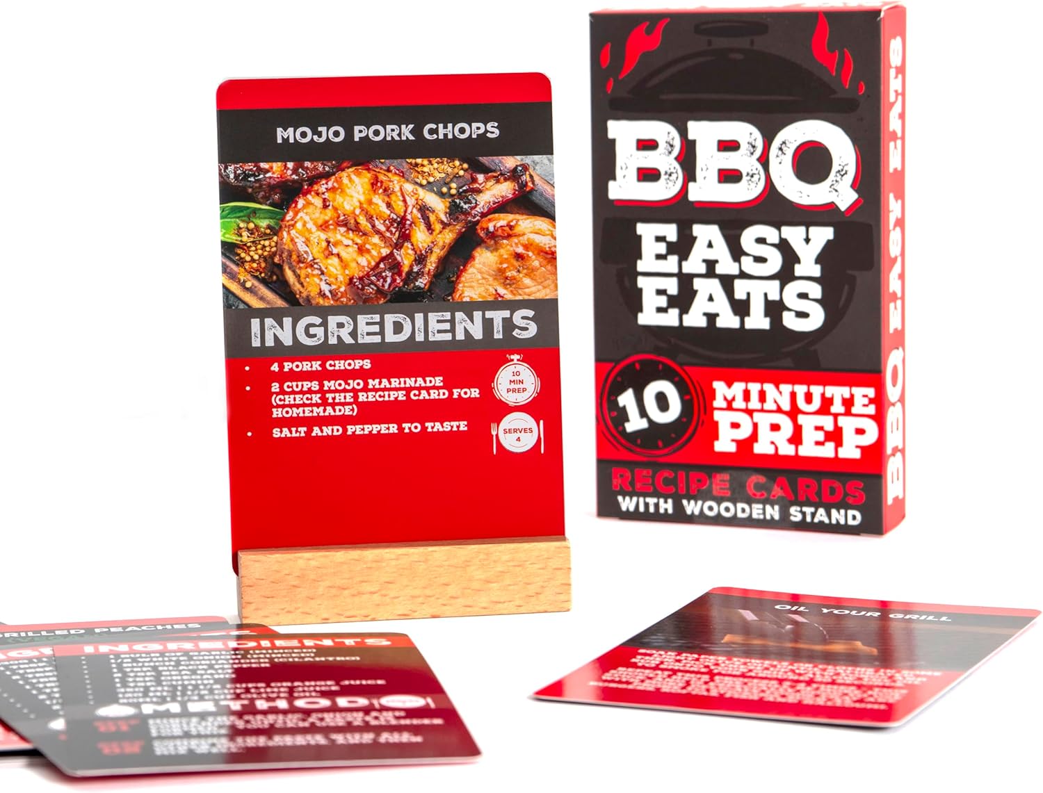 Boxer Gifts BBQ Eats Recipe Cards - 52 Delicious Tips, Tricks and BBQ Recipes for Beginners with Wooden Card Stand- Great Outdoor Grill Cooking Gift for Men