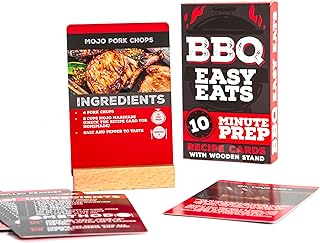 Boxer Gifts BBQ Eats Recipe Cards - 52 Delicious Tips, Tricks and BBQ Recipes for Beginners with Wooden Card Stand- Great Outdoor Grill Cooking Gift for Men