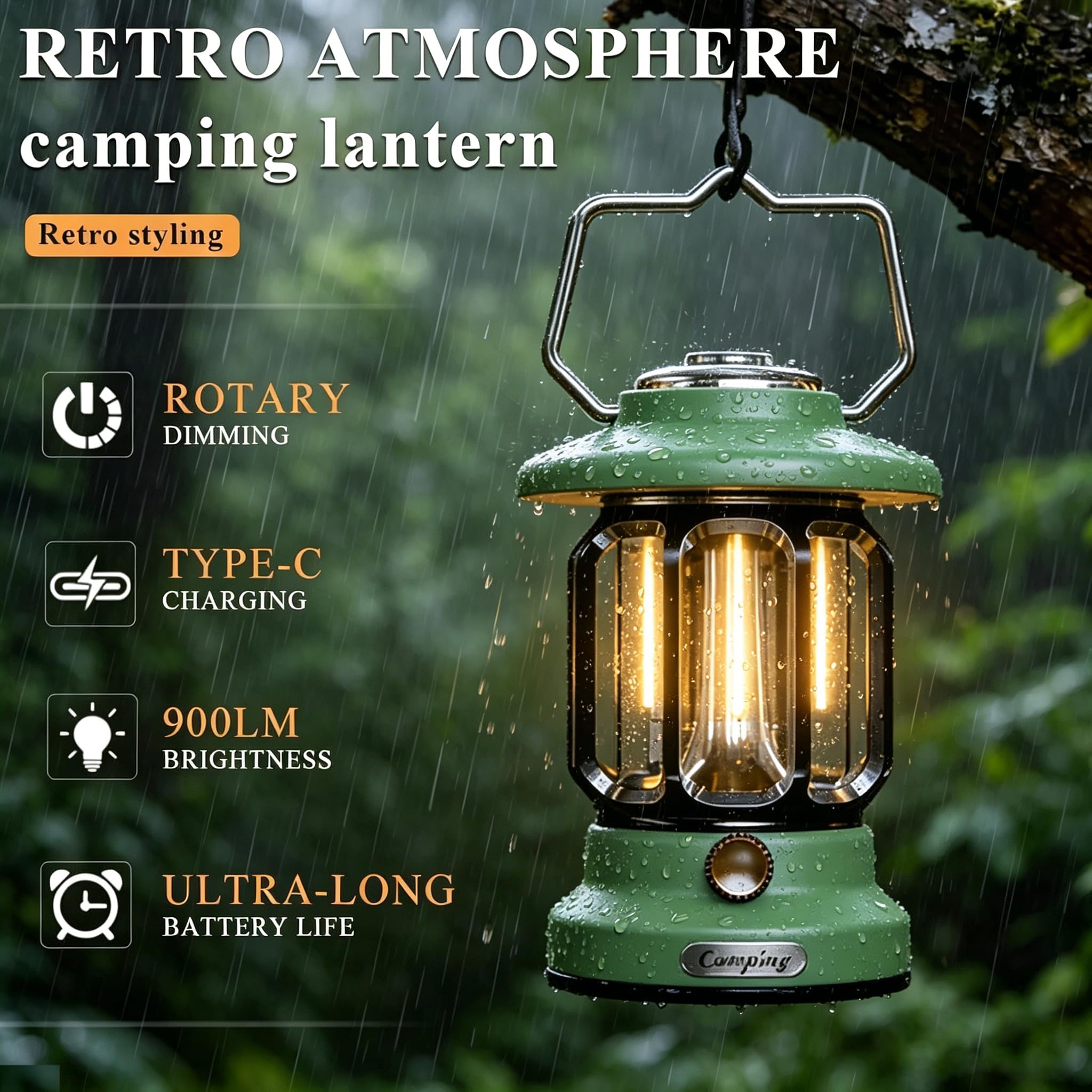 Lanterna da campeggio ricaricabile, lanterna portatile per interruzioni di corrente, lampada d'atmosfera romantica per feste, tende, vacanze, escursioni
