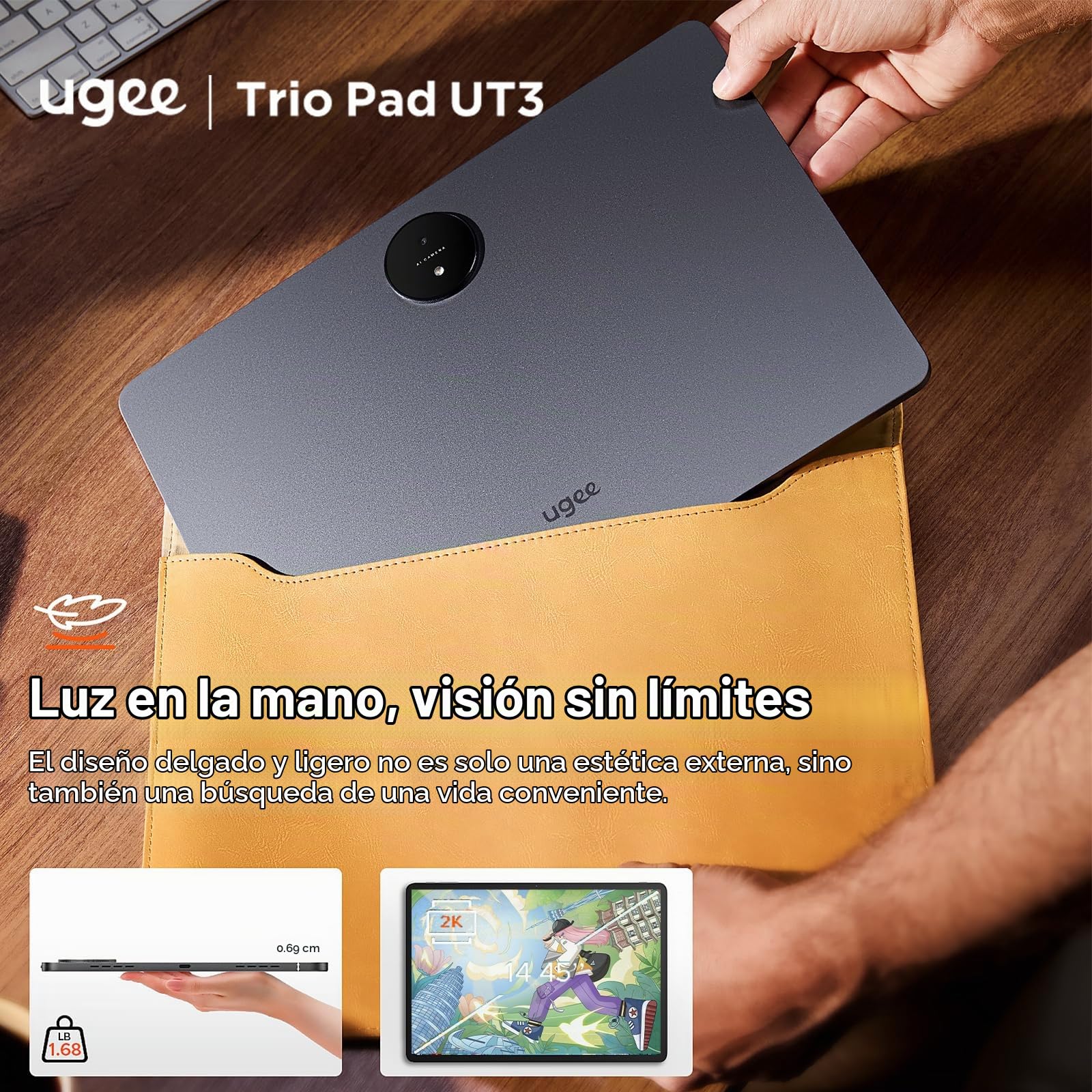 Ugee UT3 Trio Pad, Tablet Multifunción Independiente, sin Necesidad de Computadora, Pantalla Grande de 14,25 Pulgadas y Acabado NanoMatte, Incluye Lápiz U y Smart Folio