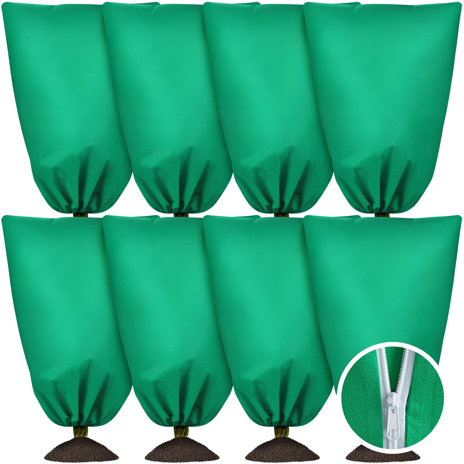 8 Pcs Plant Covers Freeze Protection Frost Blankets for Outdoor Plants with Drawstring and Zipper Plant Protectors Plant Cover from Sun Cold Frost Wind Pest Protector Bag (Green, 47.2 x 70.8 In)