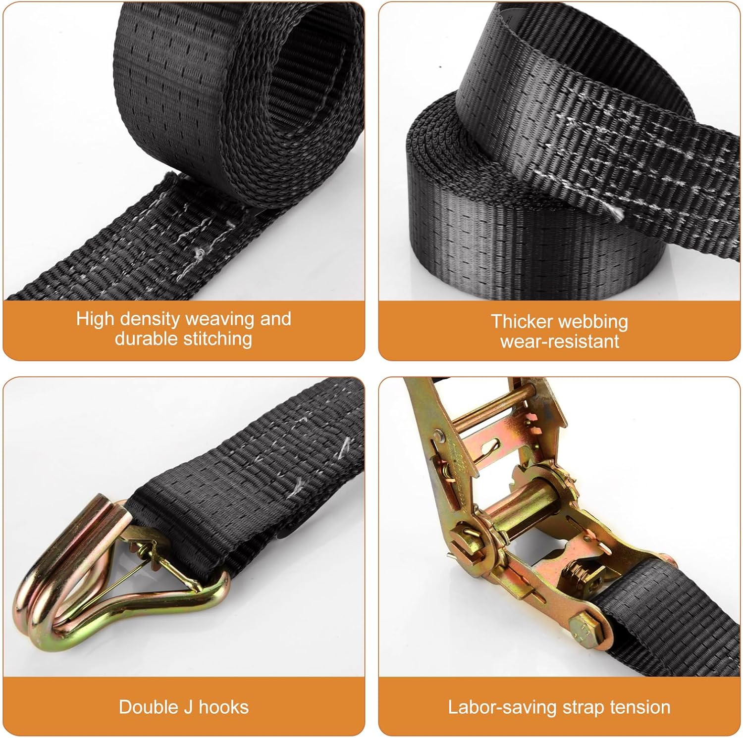 4 Pack Car Tie Down Straps for Trailers Kit, 2 Inch Ratchet Straps with Snap Hooks Heavy Duty 8ft, 11000 LBS Break Strength, 36 Inch Axle Straps for Car, Truck, UTV