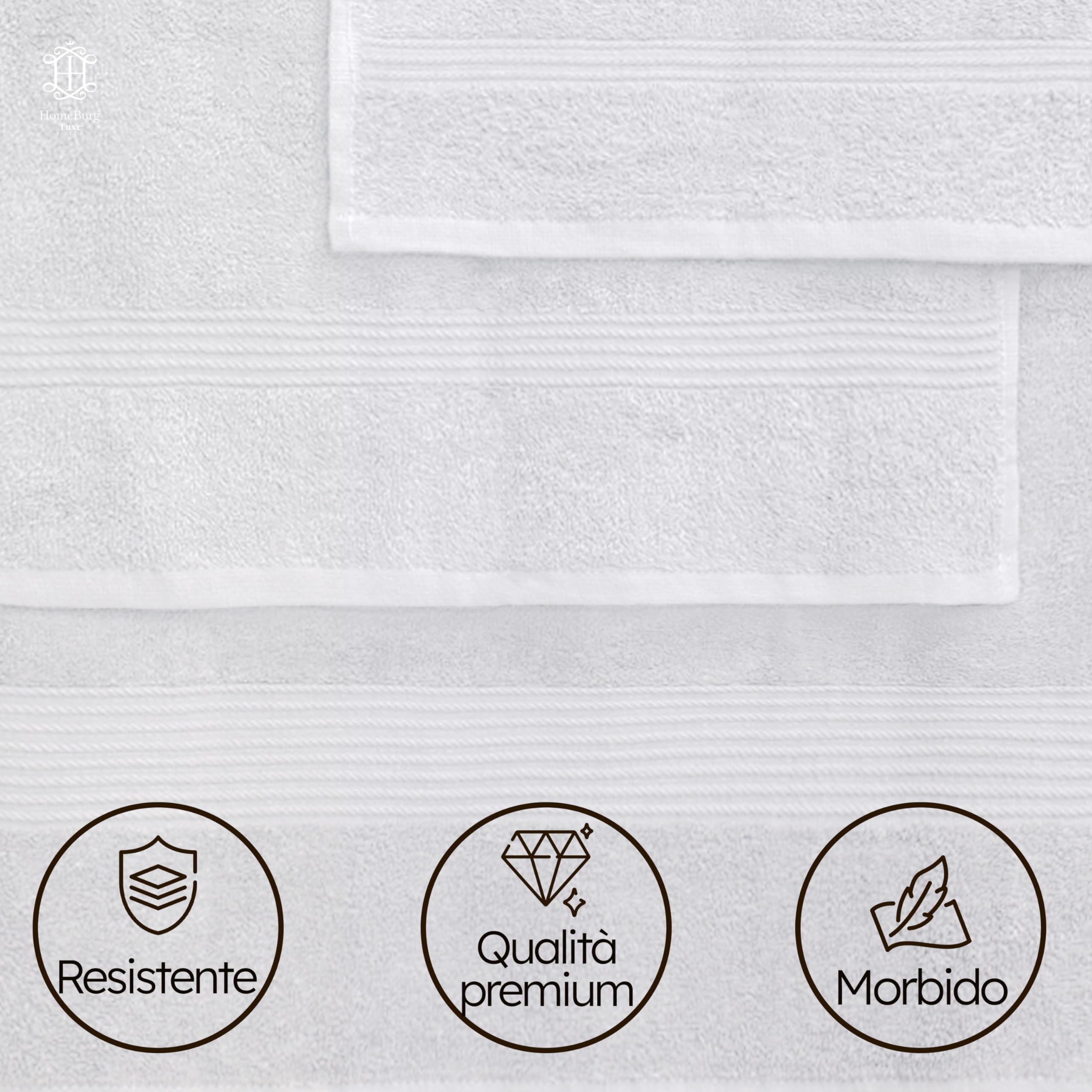 Luxe Set asciugamani 8 pezzi: salviette (30×30 cm), asciugamani (40×70 cm) & teli bagno (65×137 cm) – 100% cotone, morbidi, assorbenti, Bianco