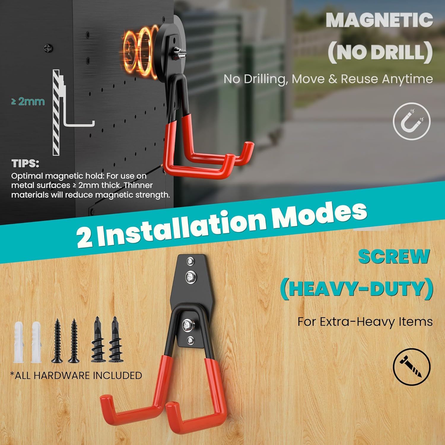 6 Pack Extra Large Magnetic Hooks Heavy Duty, D66 Industrial-Grade Neodymium Strong Magnet Hooks, Magnetic Utility Storage Hooks, Magnetic Tool Hook for Garage Garden Kitchen Cruise Hanging