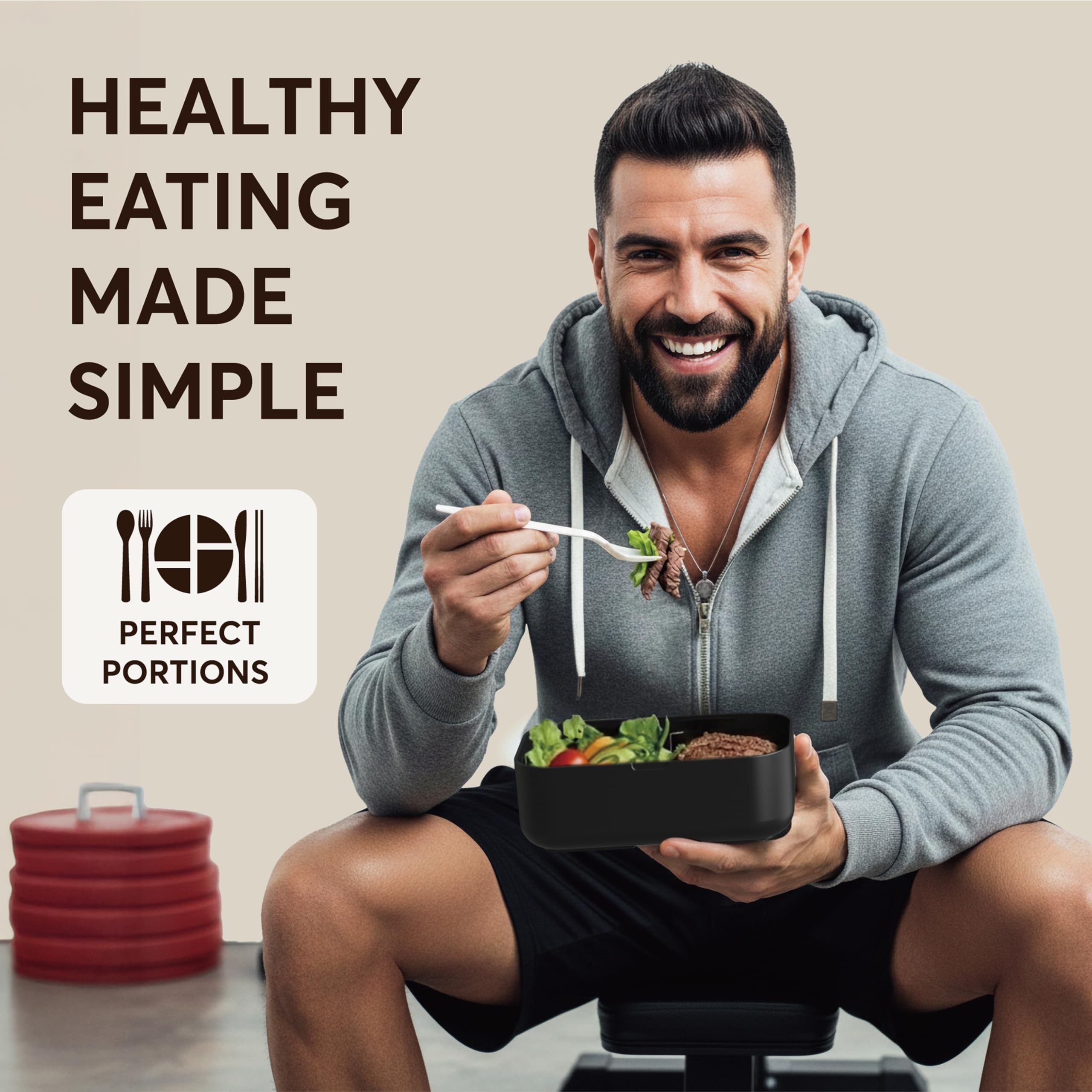 Porta Pranzo 2L, Lunch Box Ermetico con 4 Scomparti e Posate, Sicuro per Microonde, Lavastoviglie, Portapranzo Ufficio, Bento Lunchbox Prova di Perdite per Adulti, Schiscetta Pranzo Umami