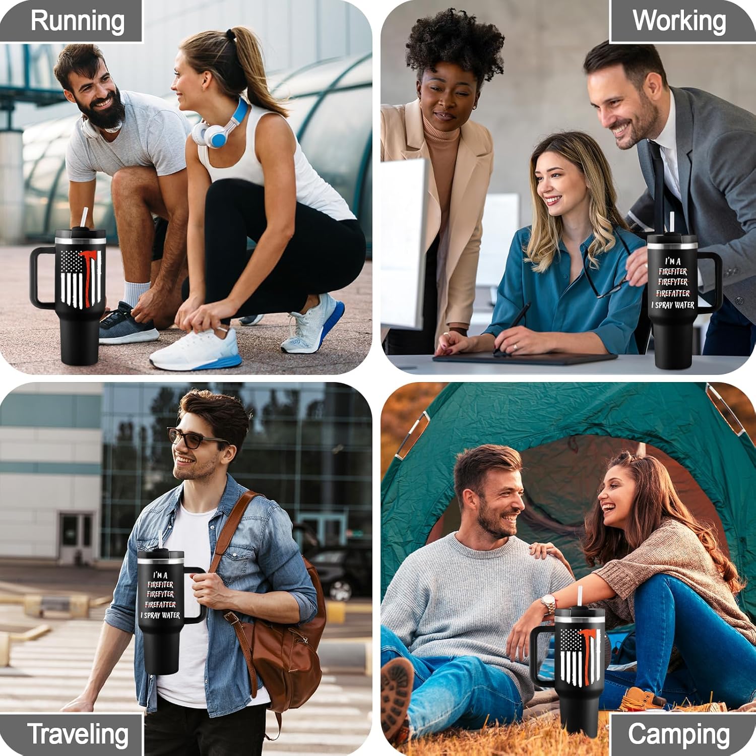 Firefighter Gifts for Men - Birthday Gifts for Fireman - 40 oz Insulated Tumbler with Handle and Straw - Fire Fighter Gift Ideas for Dad Husband Boyfriend - Firefighter Tumbler - Image 6