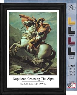 Lost Cabin Napoleon Crossing The Alps at The St Bernard by Jacques Louis David | Canvas in Black Flat Frame | Fine Artwork Painting Reproduction | Framed Wall Art | Image: 24x32 Frame: 28x36