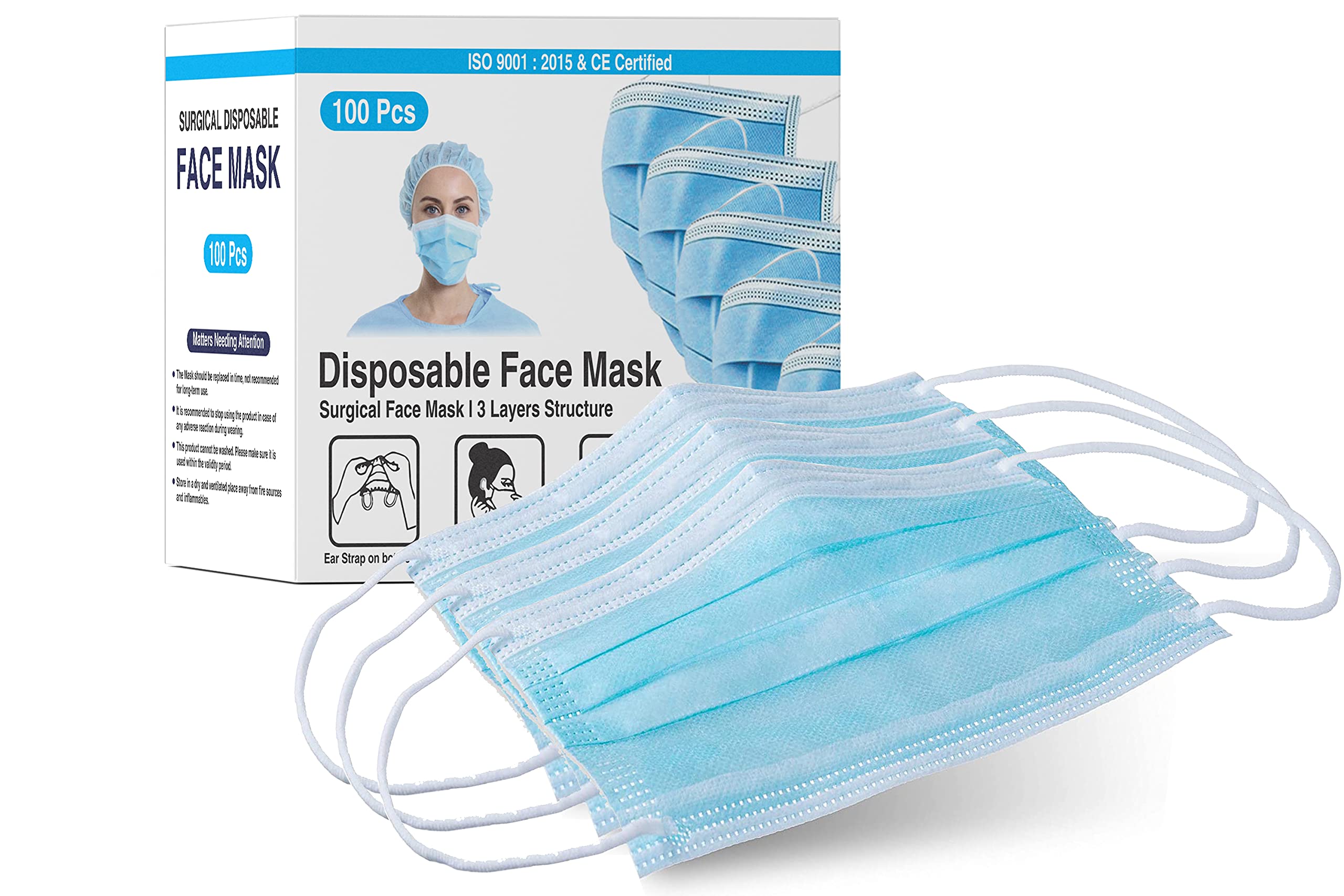 DALUCI 3 Ply Disposable Surgical Nonwoven Fabric Face Mask With Built in Nose Pin, Certified by BFE>99% and PFE > 95%, SITRA, ISO and CE (Pack of 100, BLUE), Unisex, Without Valve (B093Y19W9D) Amazon Price History, Amazon Price Tracker
