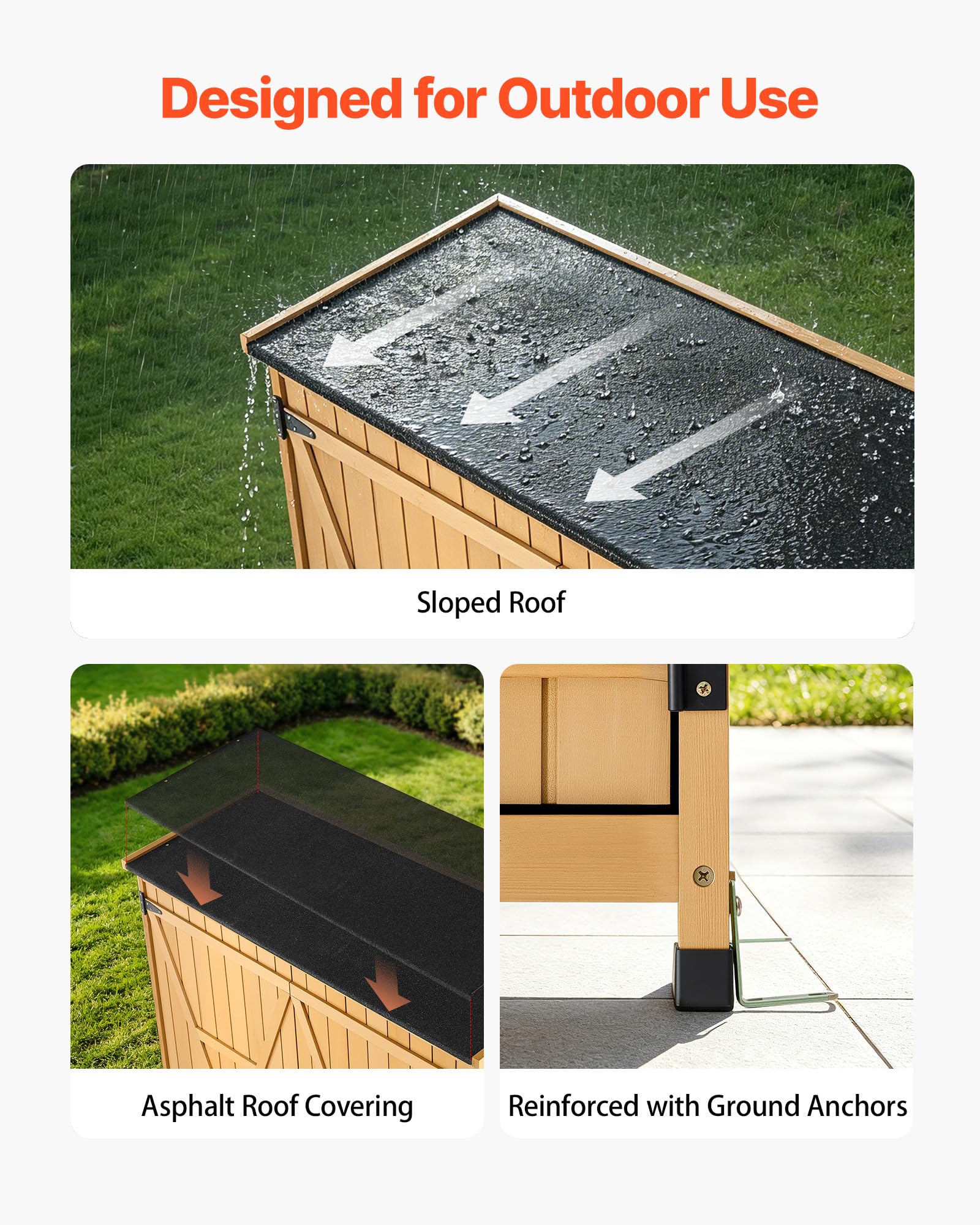 VEVOR Cobertizo de Jardín para Almacenamiento Caseta de Madera de Exterior, con Tejado Inclinado Puerta con Cerrojo Estantes, a Prueba de Lluvia, Armario para Herramientas en Jardín Patio Terraza