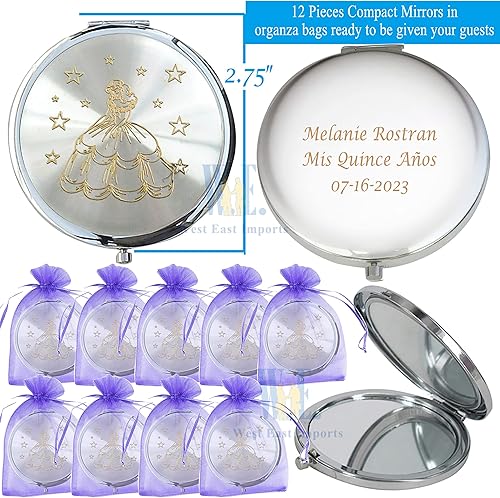 Miniatura 2 de WE Mis Quince Años (12 PCS) Sweet 15, Sweet Sixteen, Quinceañera, Mis 15 años Espejo compacto (morado)