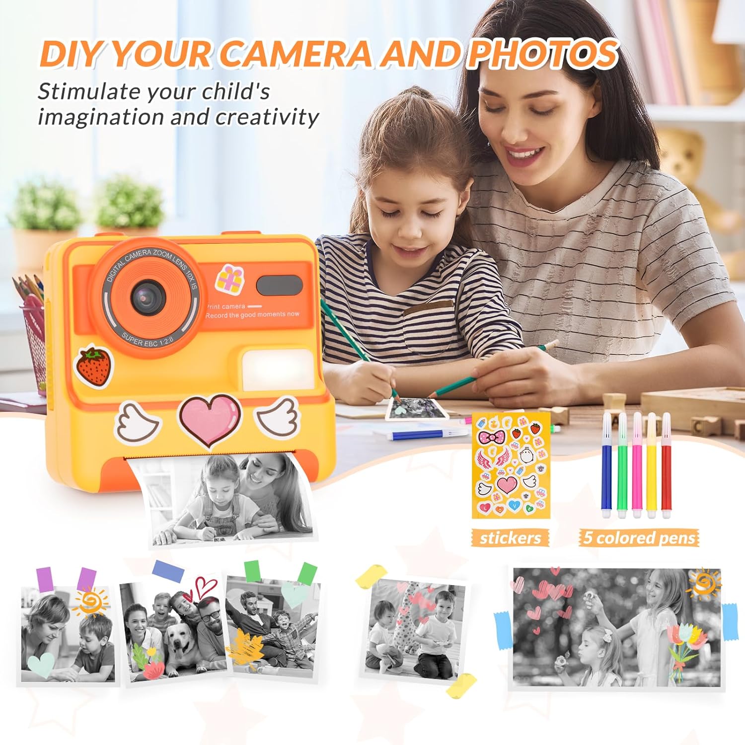Mafiti Kids Camera Instant Print,1080P Instant Camera for Kids,Selfie Digital Camera with 2.4 Inch Display 1200 mAh Battery,3-12 yrs Girls Boys Toys Presents for Birthday/Xmas/Holiday,Orange - Image 5