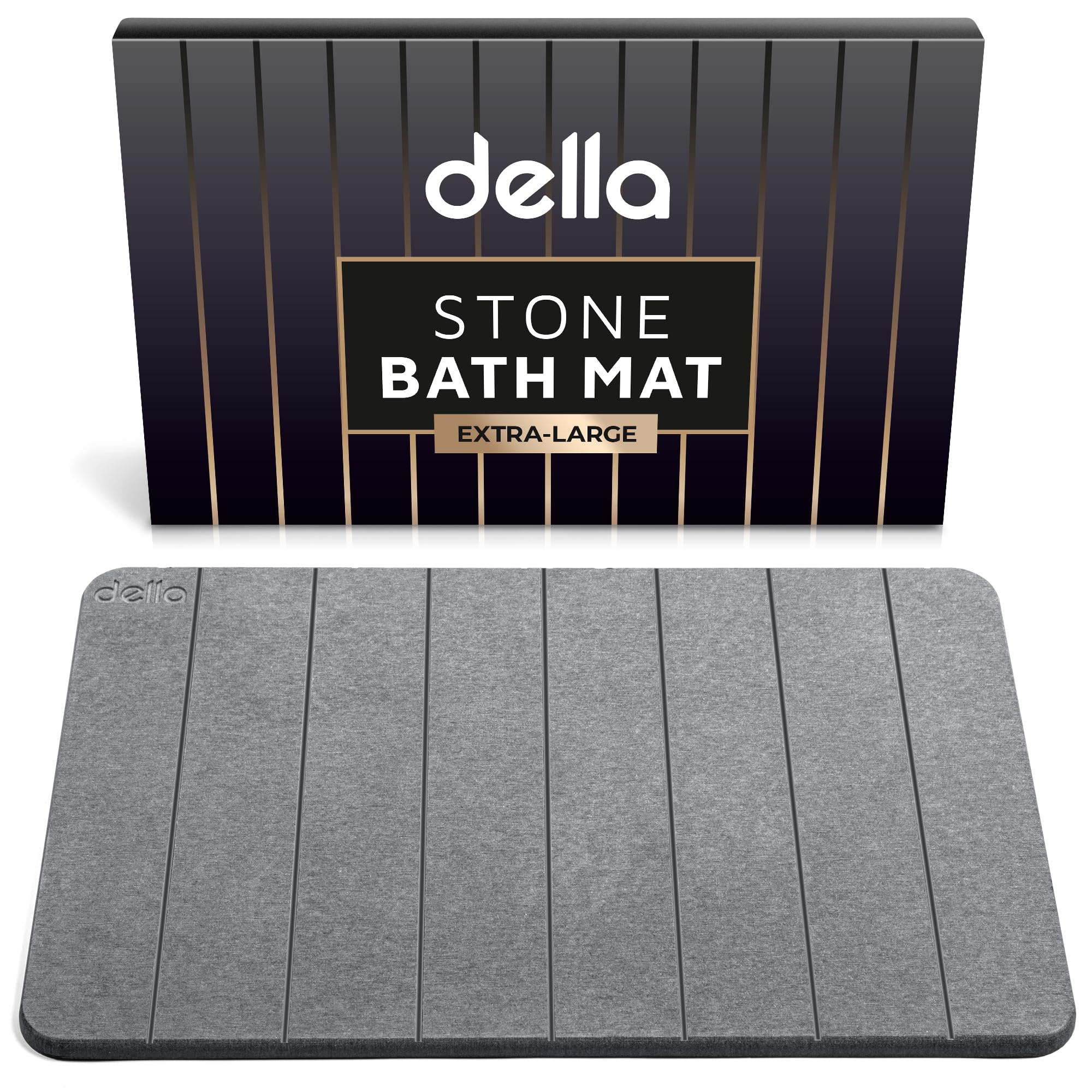 della Premium Stone Bath Mat - Super Absorbent Diatomaceous Earth Shower Mat - Quick Drying Bathstone for Bathroom Floor - Modern Diatomite Bathmat (Extra-Large Charcoal Grey)
