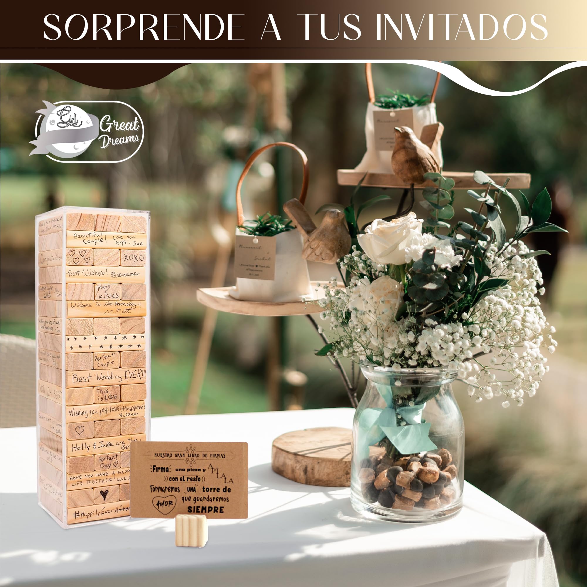GreatDreams® Livre de Signatures de Mariage - Livre de Signatures Alternatif - Blocs de Signatures avec Boîte et Base Rotative - Livre d'or Alternatif.