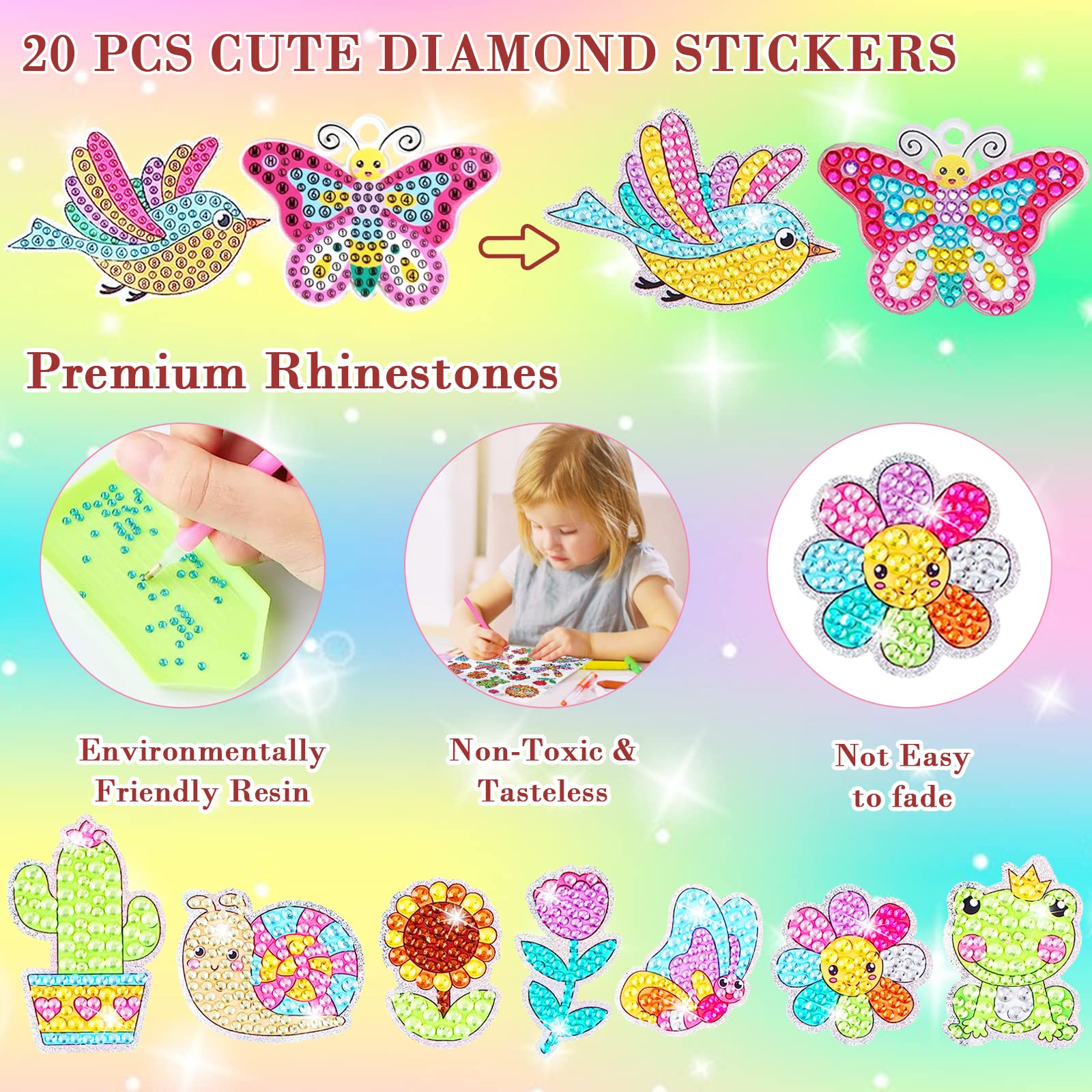 Kit De Pintura De Diamantes 5D Para Niñas - 19 Piezas, DIY Con Pegatinas Y Herramientas