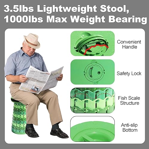 Miniatura 4 de Taburete plegable retráctil portátil mejorado de 19.7" con cojín, taburete plegable telescópico para adultos de alta resistencia con capacidad