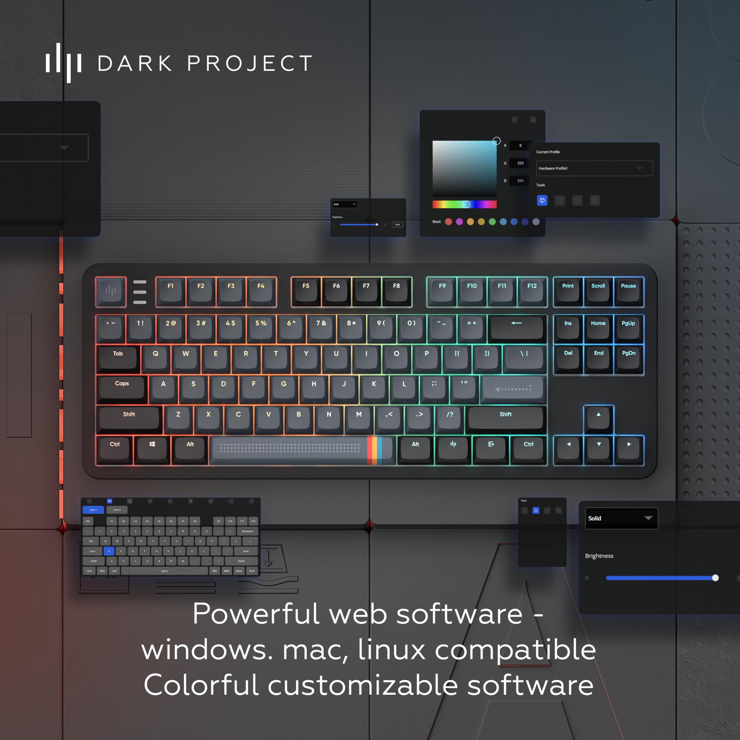 Dark Project ALU87A MIDNIGHT Mechanische Gaming-Tastatur | ANSI ENG | Hot-Swap | G3MS Zircon Speed-geschmierte Schalter | Gefettete Stabilisatoren | Flex Gasket Mount | Aluminium TKL 80% | RGB | Wired