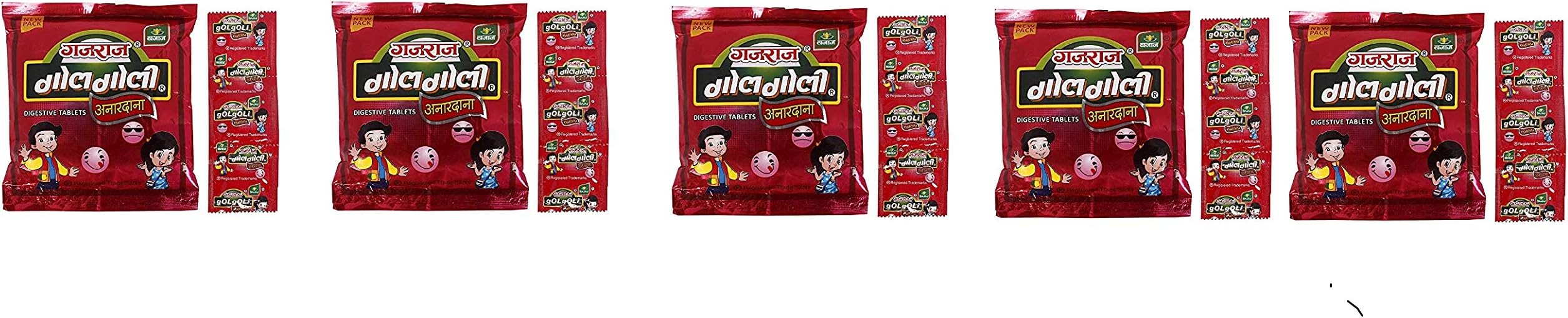 GAJRAJ Golgoli Anardana Tablet 20 Sachets of 4 Tablets (Pack of 5)