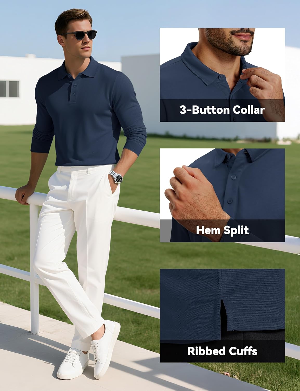 MAGCOMSEN Men's Polo Shirts Long Sleeve Collared Moisture Wicking Performance Golf Athletic Casual Work - Image 4