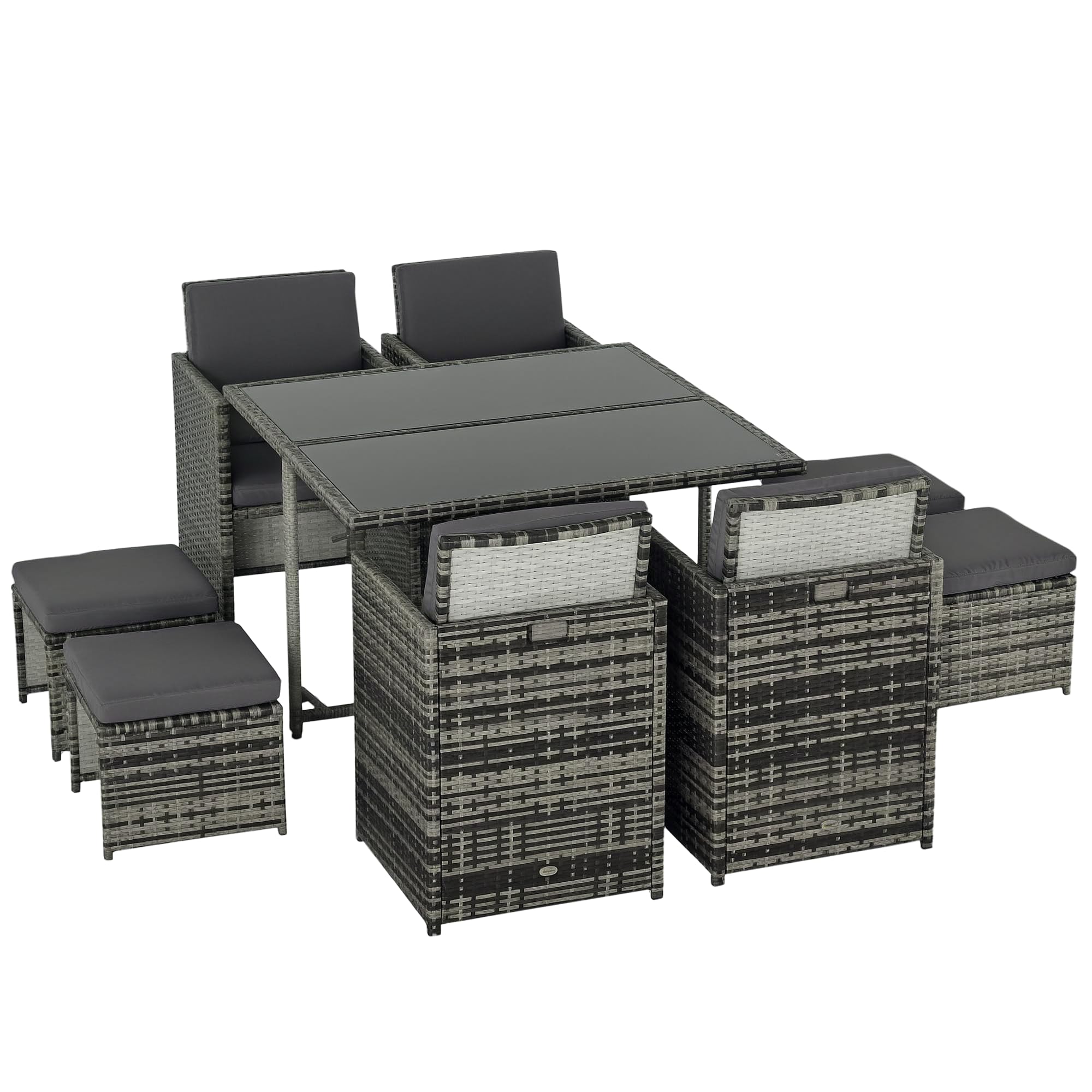 Outsunny 9Pc Rattan Outdoor Dining Set - | Garden Dining Set Grey
