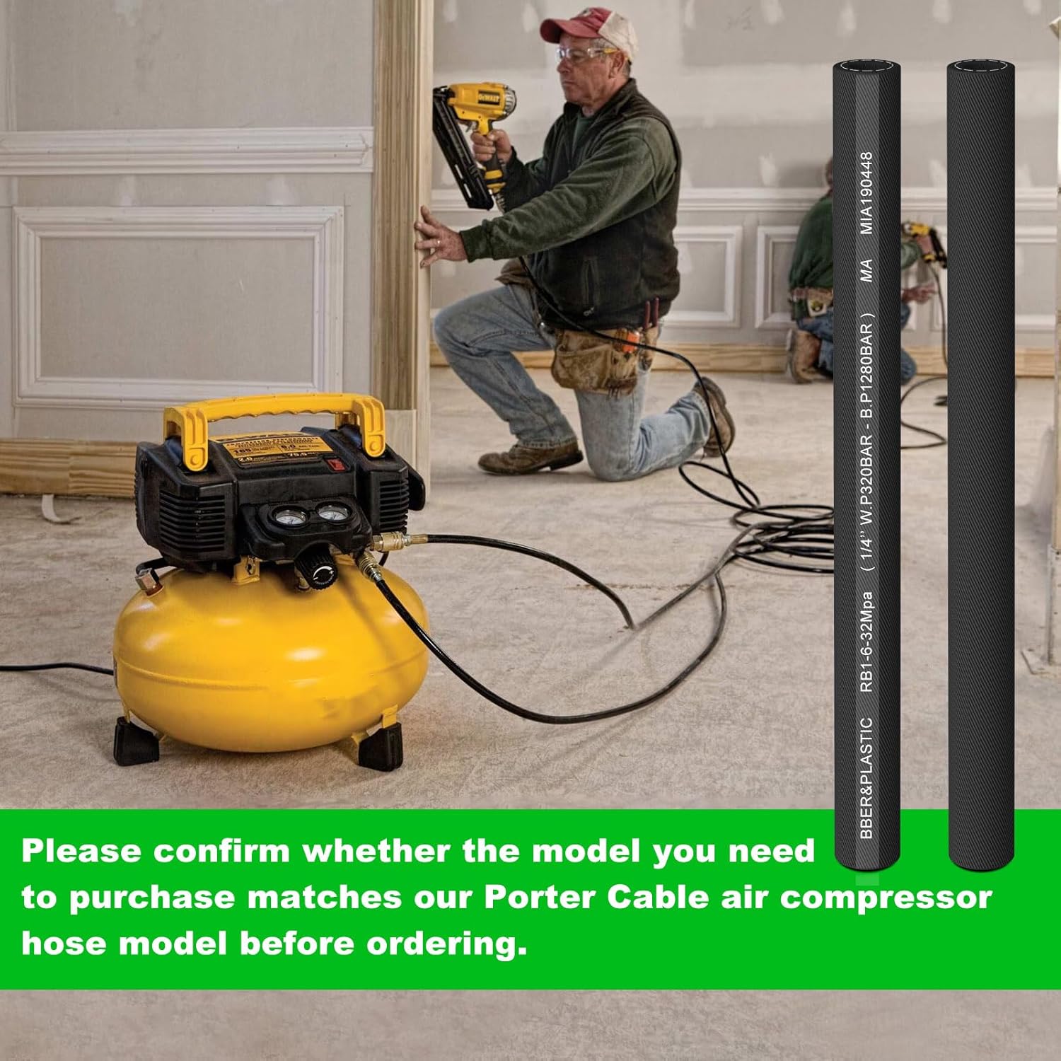 New Upgraded A16223 Air Compressor Hose Replacement Porter Cable Air Compressor C2002-WK 6G, C2002 6 Gallon, C2002 1 HP 6 Gallon, DeWalt D551681.8HP 15G Hose - 2 Pack