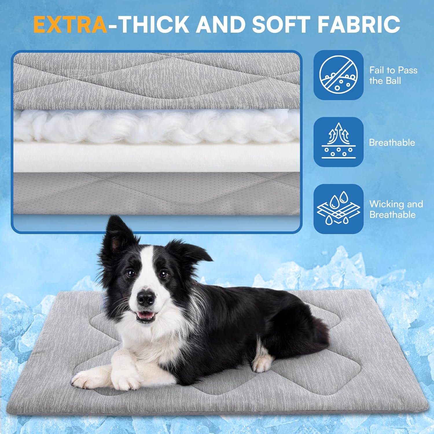 Queenmore Large Dog Cooling Mat for Dog, Portable Flat Pet Bed for Dogs and Cats, Non-Slip Summer Pet Sleeping Mat, Machine Washable, Dogs Cooling Pad Indoor (Grey Diamond, XLarge(43" x 31"))