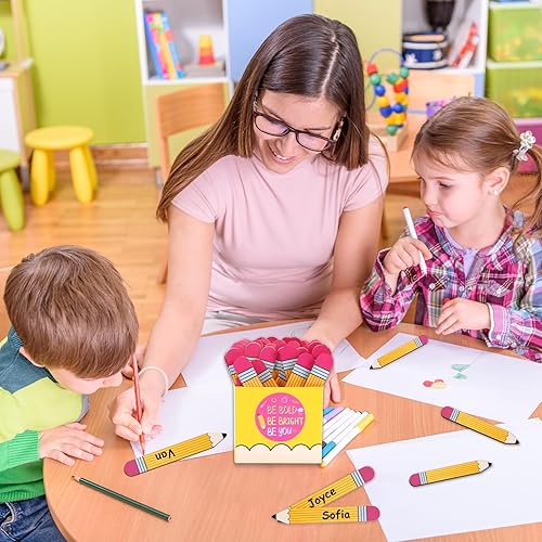 Miniatura 5 de Whaline 101 unidades de lápiz de regreso a la escuela, con nombre con cartón, palitos de nombre para profesores, estudiantes, agrupación para