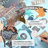 Vista 3 de 88 piezas de decoración de pared para el aula de One World Together, We Can Change The World, recortes de manos con recortes de estrellas