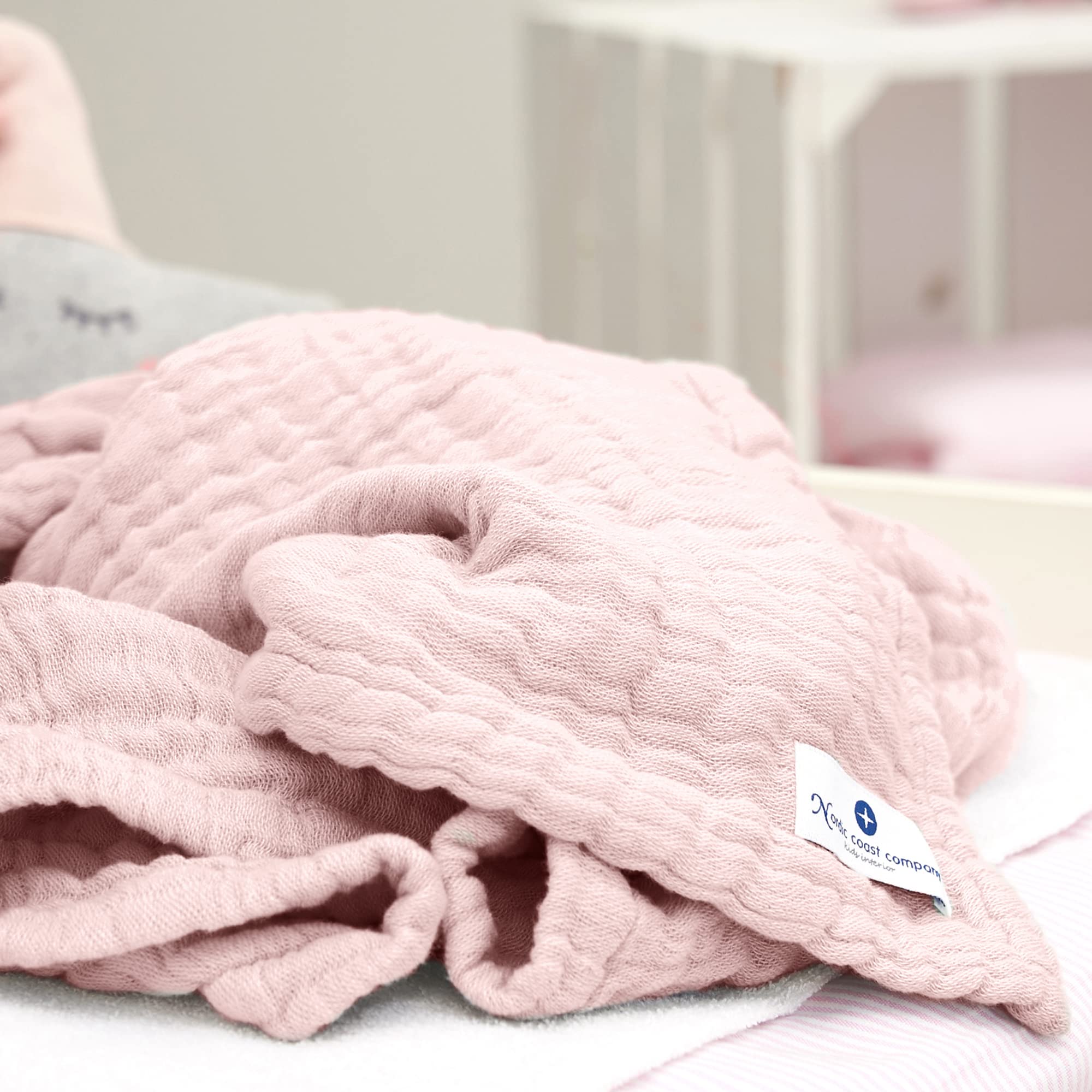 nordic coast company® Paño de Muselina bébé, Alfombra de Gateo para bebés, 90 x 120 cm, Manta de Muselina Rosa