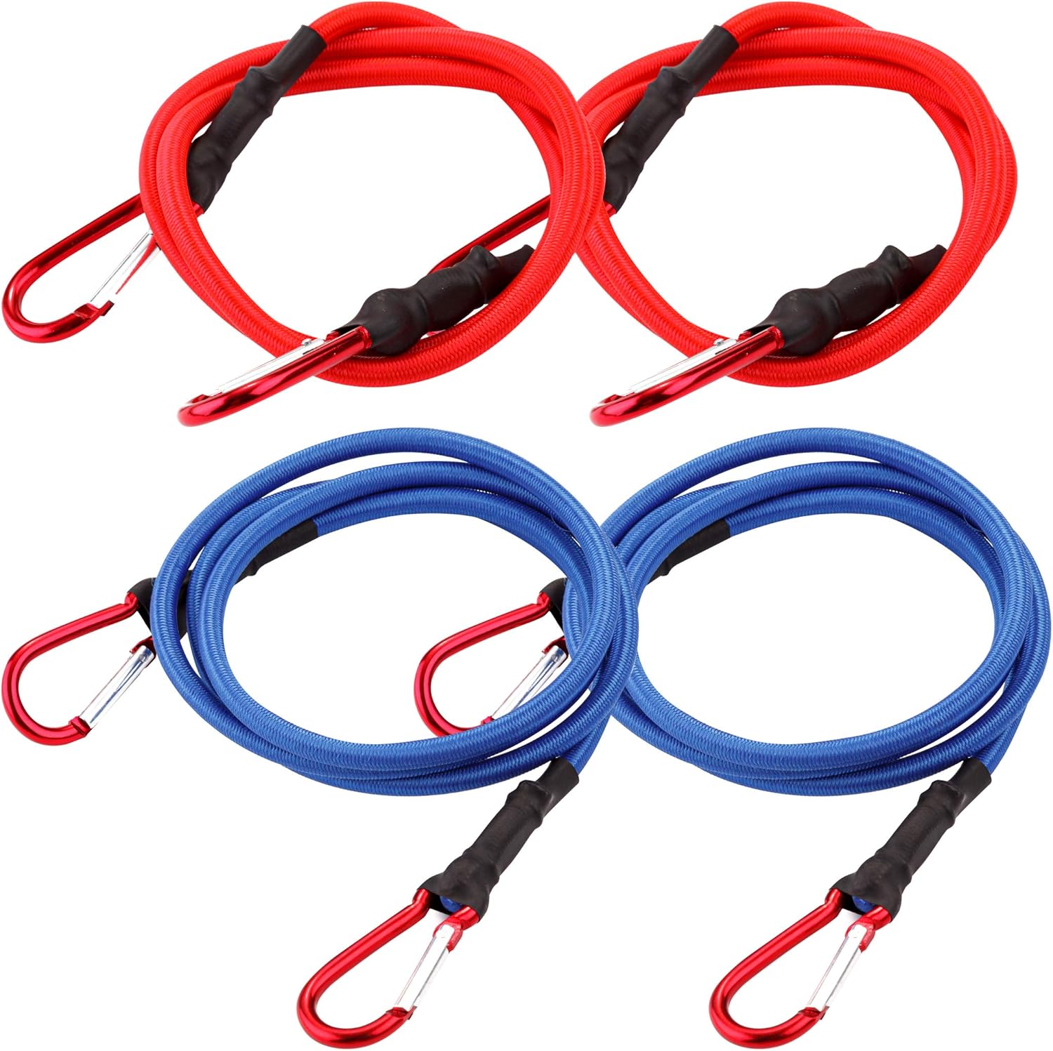 Cartman UV Treated Bungee Cord 2 Pack 60", 2 Pack 40" with Carabiner Hook 4PK