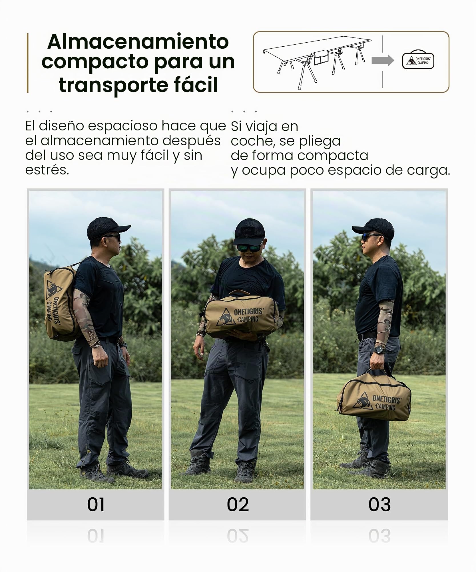 OneTigris SUPRANUBIS - Tumbona plegable para camping, 190 x 70 cm, portátil, plegable, ligera, hasta 150 kg, para tienda de campaña, exteriores, viajes, jardín, oficina (coyote)