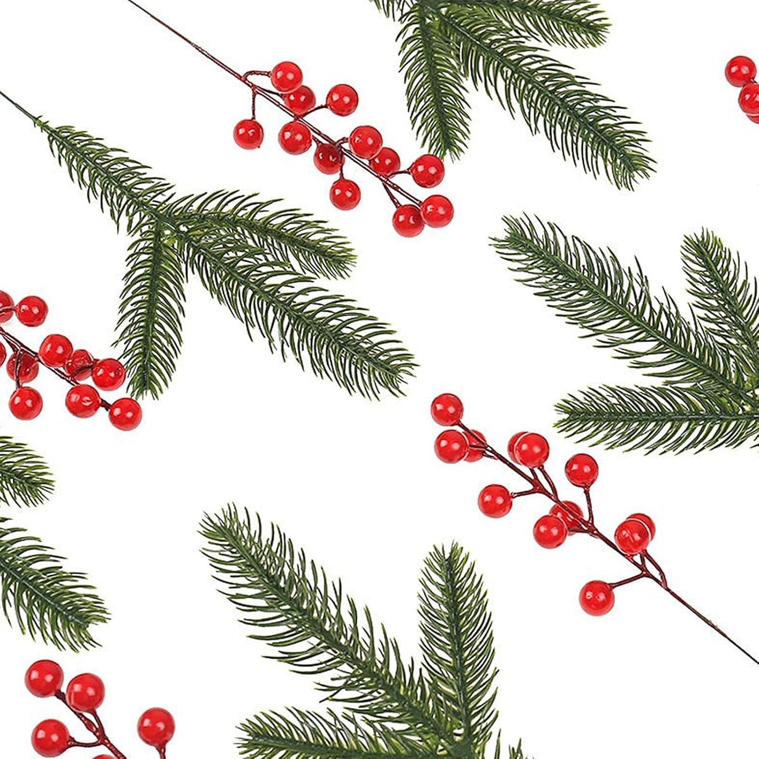 リース用クリスマスピック 80個 クリスマス グリーンピック レッドベリー ステムセット クリスマスピック バルク クリスマスツリー