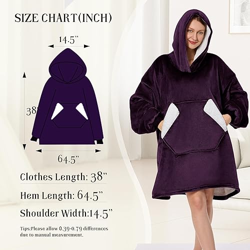 Miniatura 6 de Ramees Manta con capucha, de forro polar Sherpa de gran tamaño con mangas y bolsillos