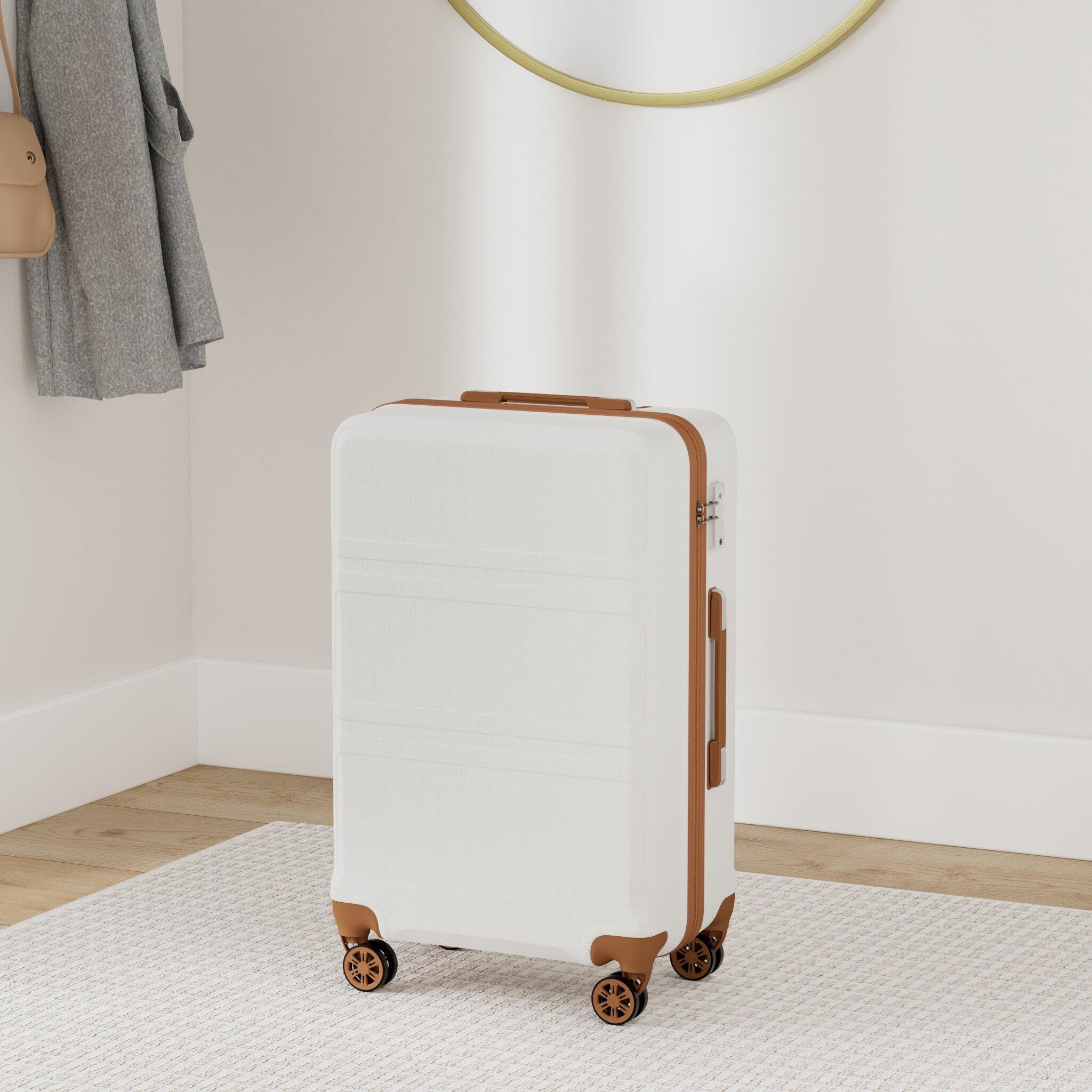 Kono Valise Grande 74cm Rigide ABS Valise de Voyage à 4 roulettes et Serrure TSA, Blanc Crème - 2