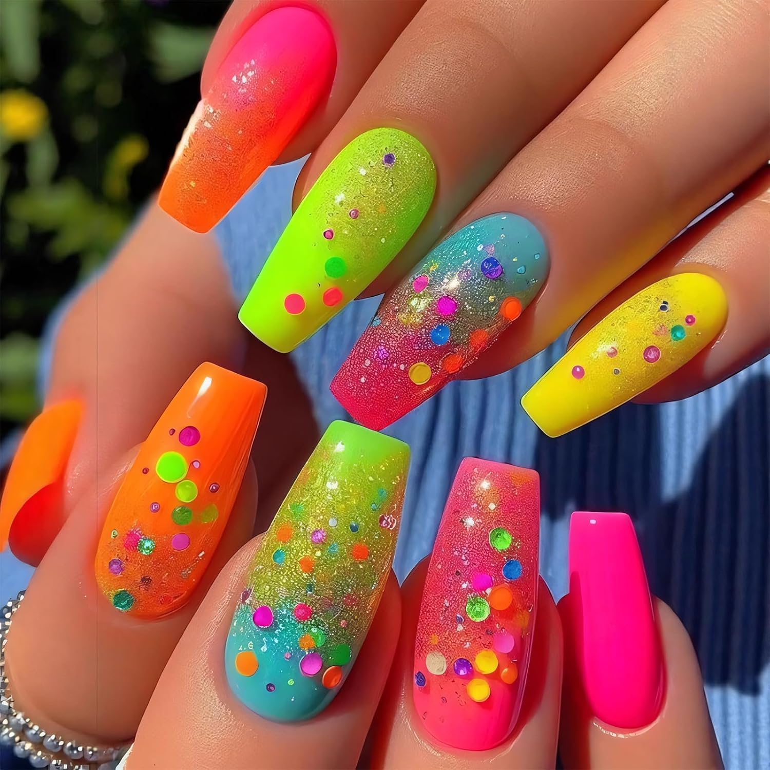 Summer Press On Nails - Gradient Colorful Polka Dot Kit