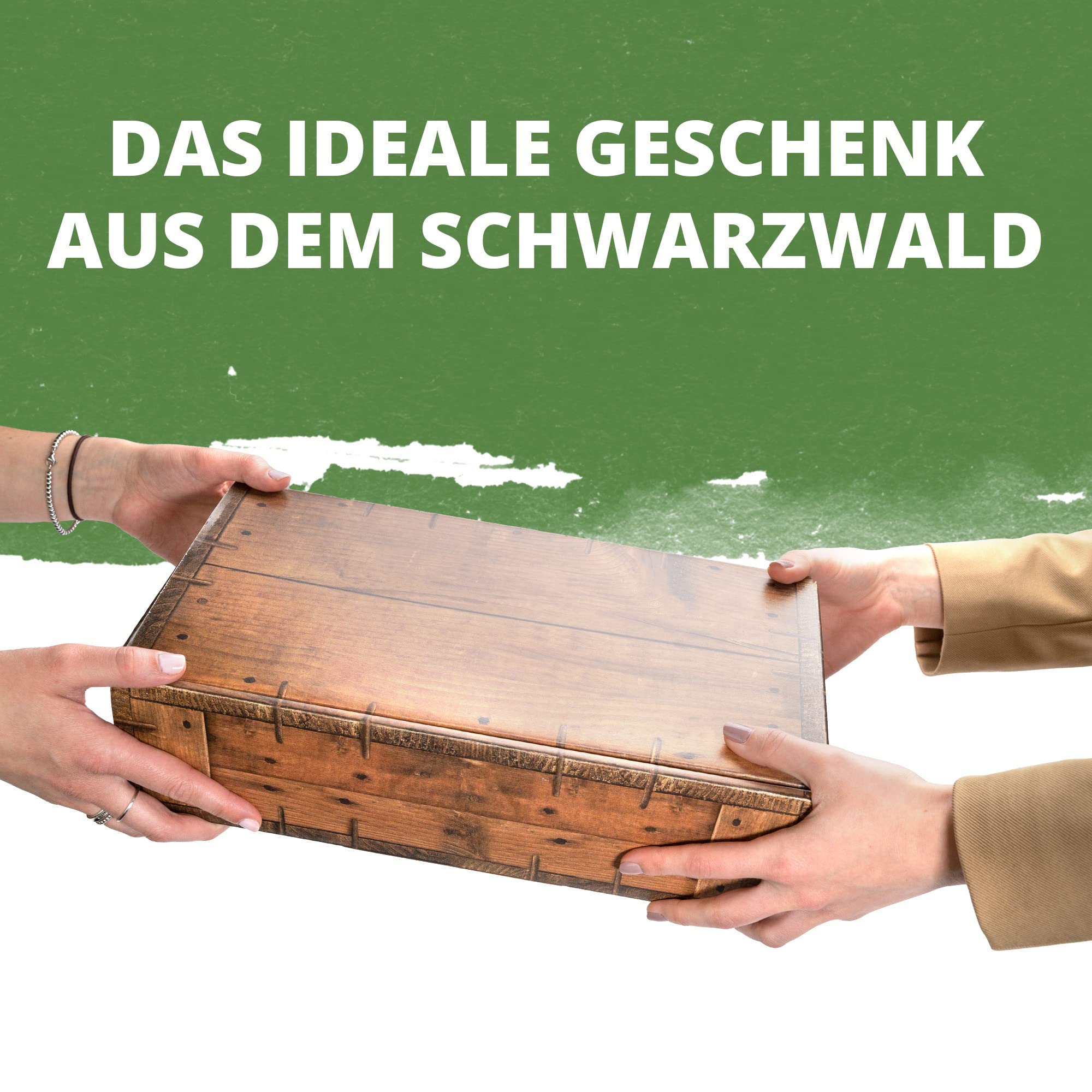 Kirschkiste 6-teilig Schlemmergeschenk mit Kirschmarmelade, Kirschsenf, Kirschwassersalami, Landjäger, Schokolade und Schinken aus dem Schwarzwald