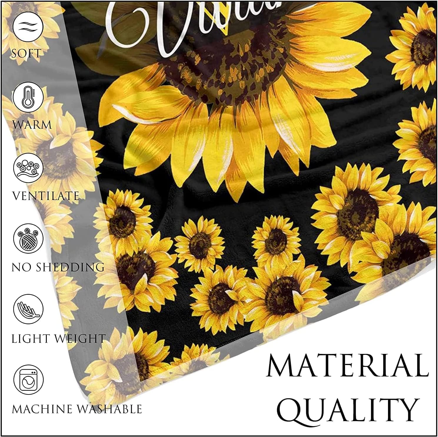 Personalized Sunflower Blanket With Name - Custom Baby Swaddle for Girls, Women, Toddlers, Kids - Soft Throw for Birthday, Baby Shower, Home Living Room Decor 60"x80"