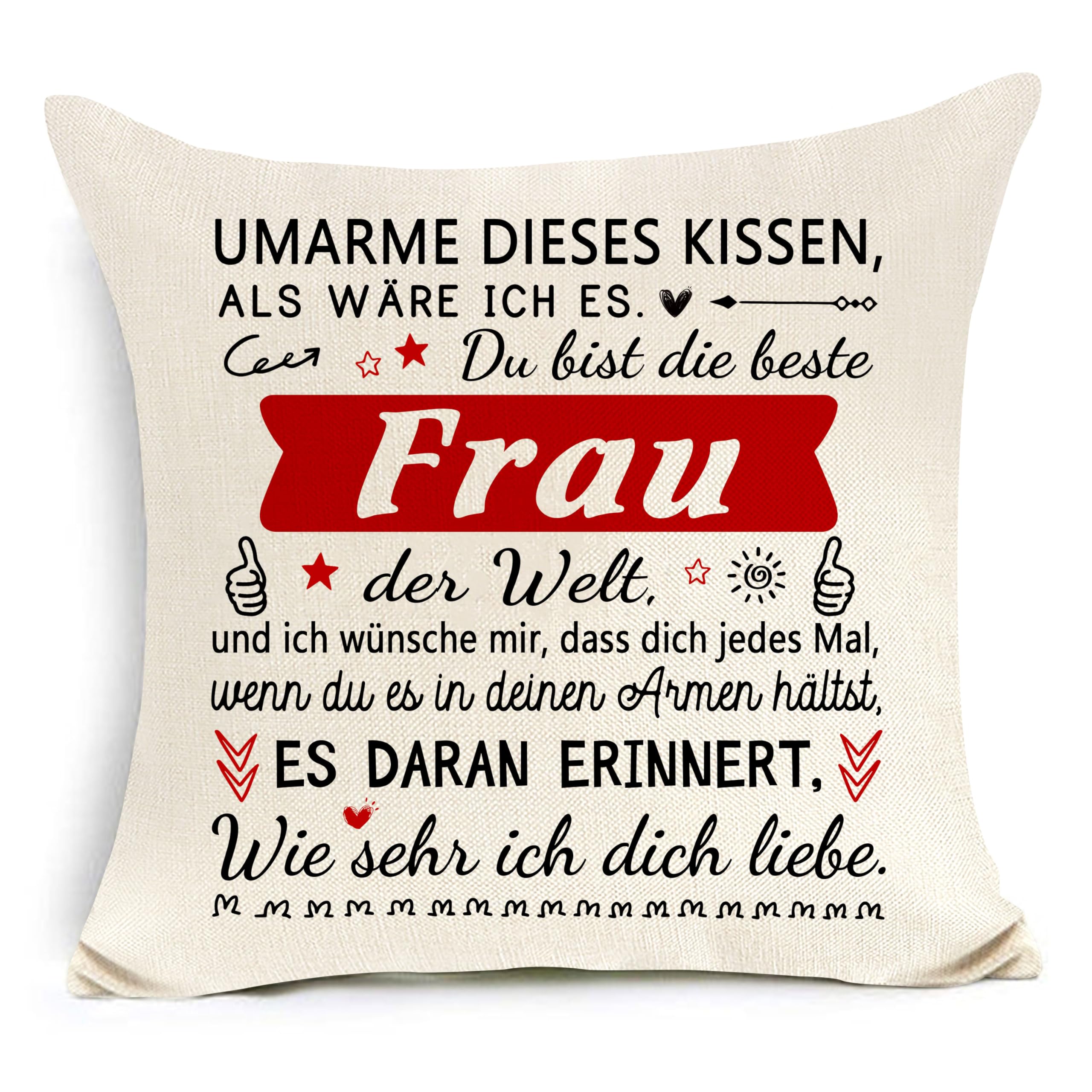 Geschenk für Frau von Mann Kissenbezug für Frau Geschenk zum Hochzeitstag | Inspirierender Herztextdekor, Geschenk für Weihnachten und Geburtstag, Ideales Erinnerungsgeschenk, Dekorative Kissenbezüge